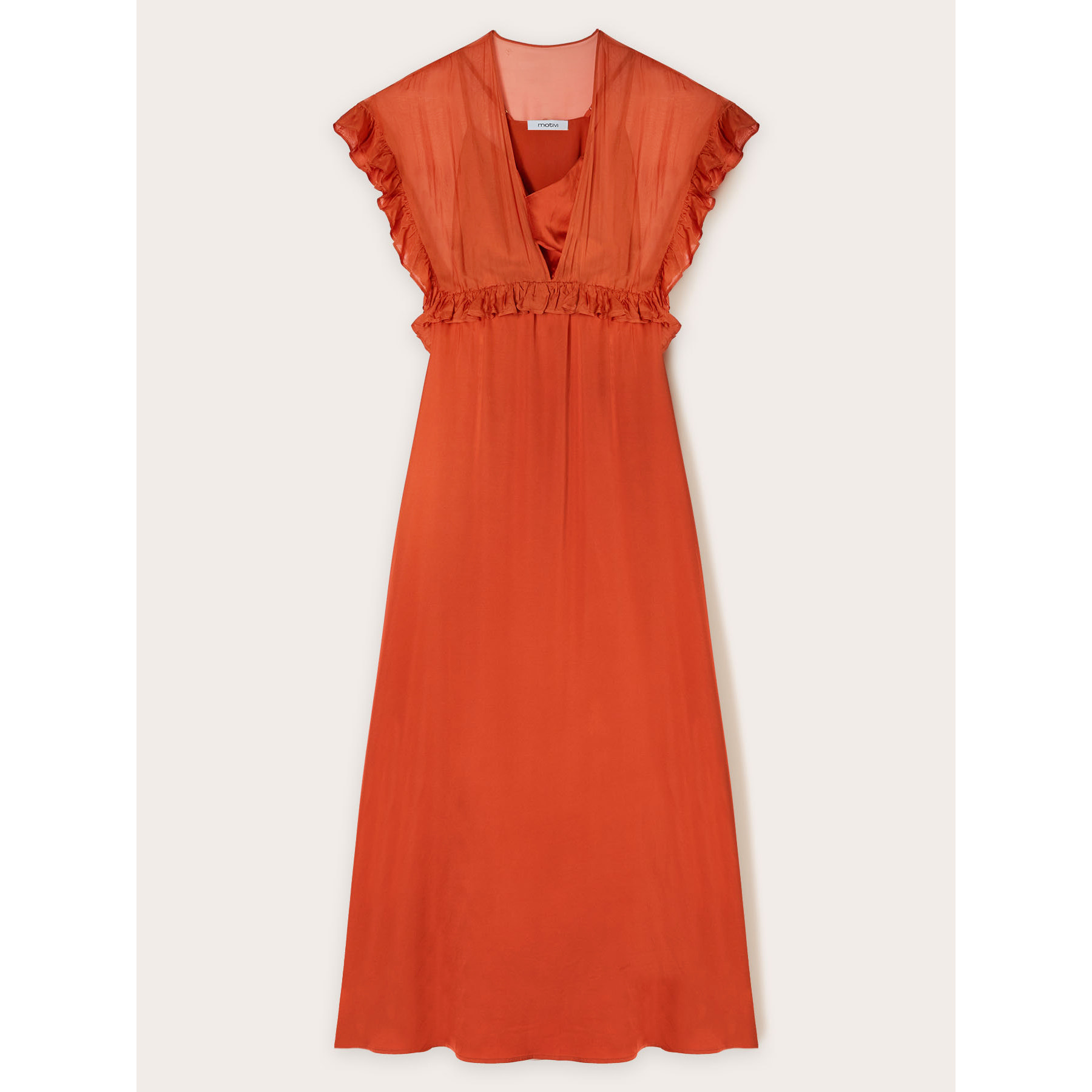 Motivi - Vestido largo con volantes - Naranja sol