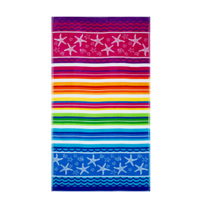 Telo Mare Spugna Jacquard Spiaggia Disegno Stelle Marine