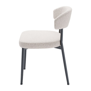 Lot de 2 chaises de salle à manger en velours crème & métal noir Mona