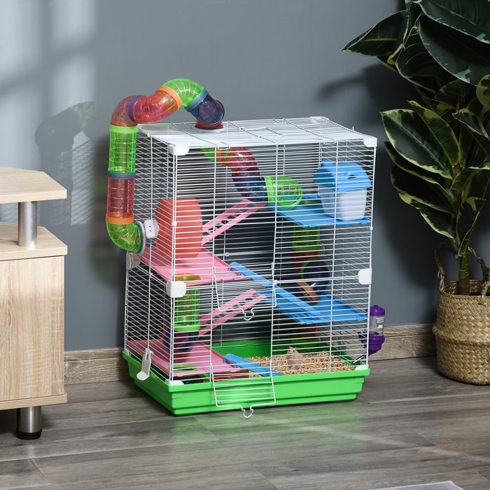 Cage pour hamster souris rongeur 4 étages avec tunnels mangeoire roue maison échelles dim. 46L x 30l x 58H cm vert