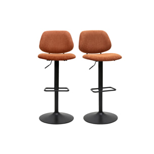 Tabourets de bar relevables design en tissu effet velours texturé terre brûlée et métal noir BARNET (lot de 2)
