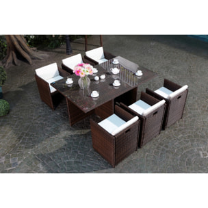 Salon de jardin 6 places marron/blanc + housse de protection REGINA