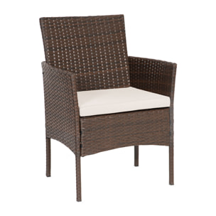 Salon de jardin CORDOUE en résine tressée marron 4 places - coussins ivoire