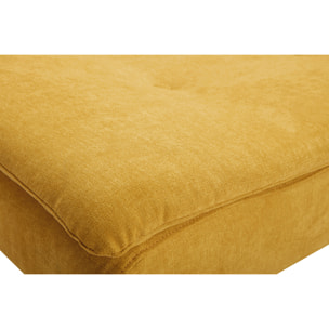 Canapé convertible 3 places en tissu effet velours jaune moutarde et bois clair SENSO