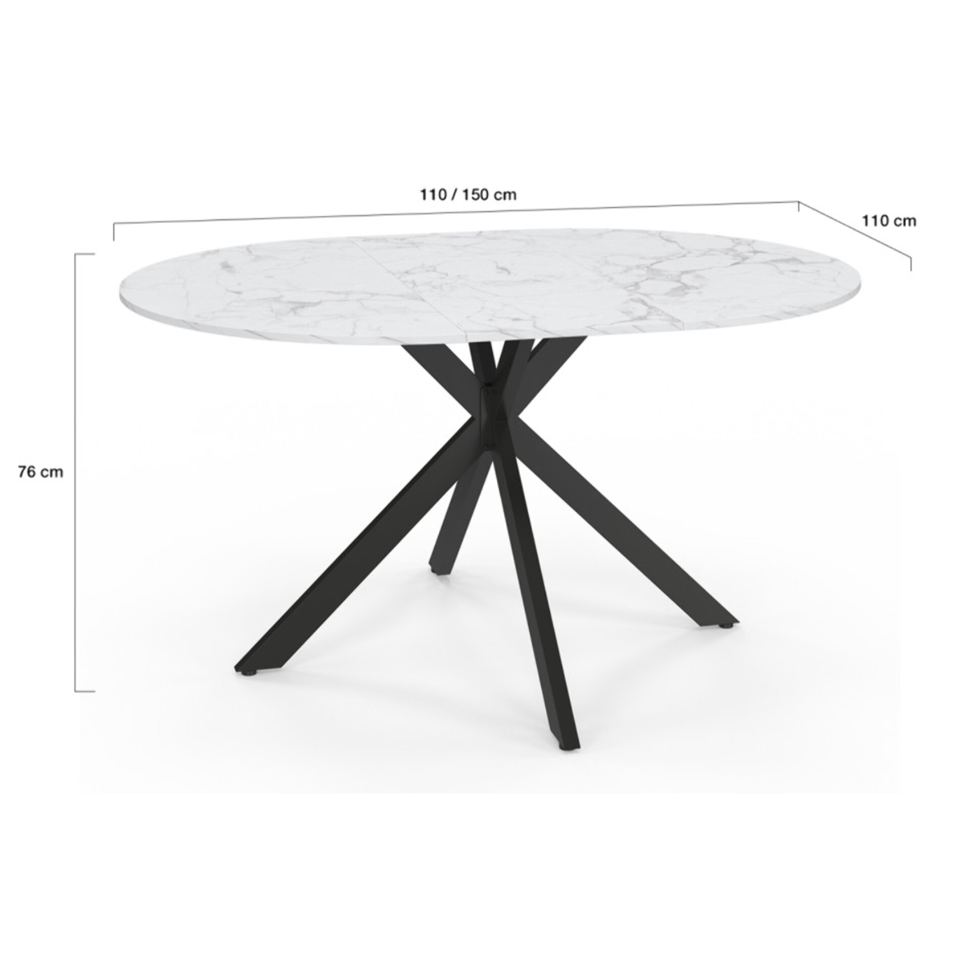 Table à manger ronde extensible Soline effet marbre blanc et noir Ø110-150cm