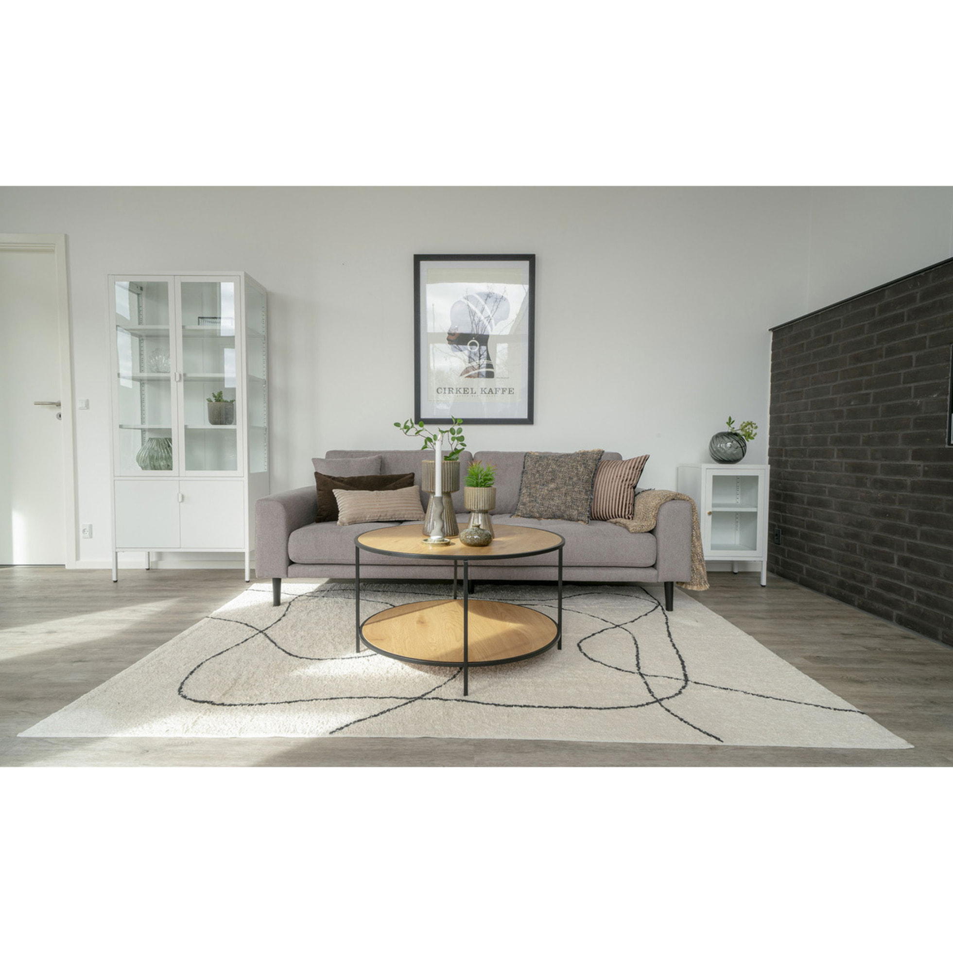 Tavolino da salotto Vita rotondo effetto rovere con struttura in acciaio nero, ø80×45 cm