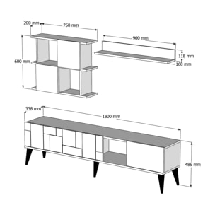 Mobile porta TV Docchiut, Credenza da soggiorno, Armadio basso per TV, Base parete attrezzata, 180x34h49 cm, Noce e Antracite