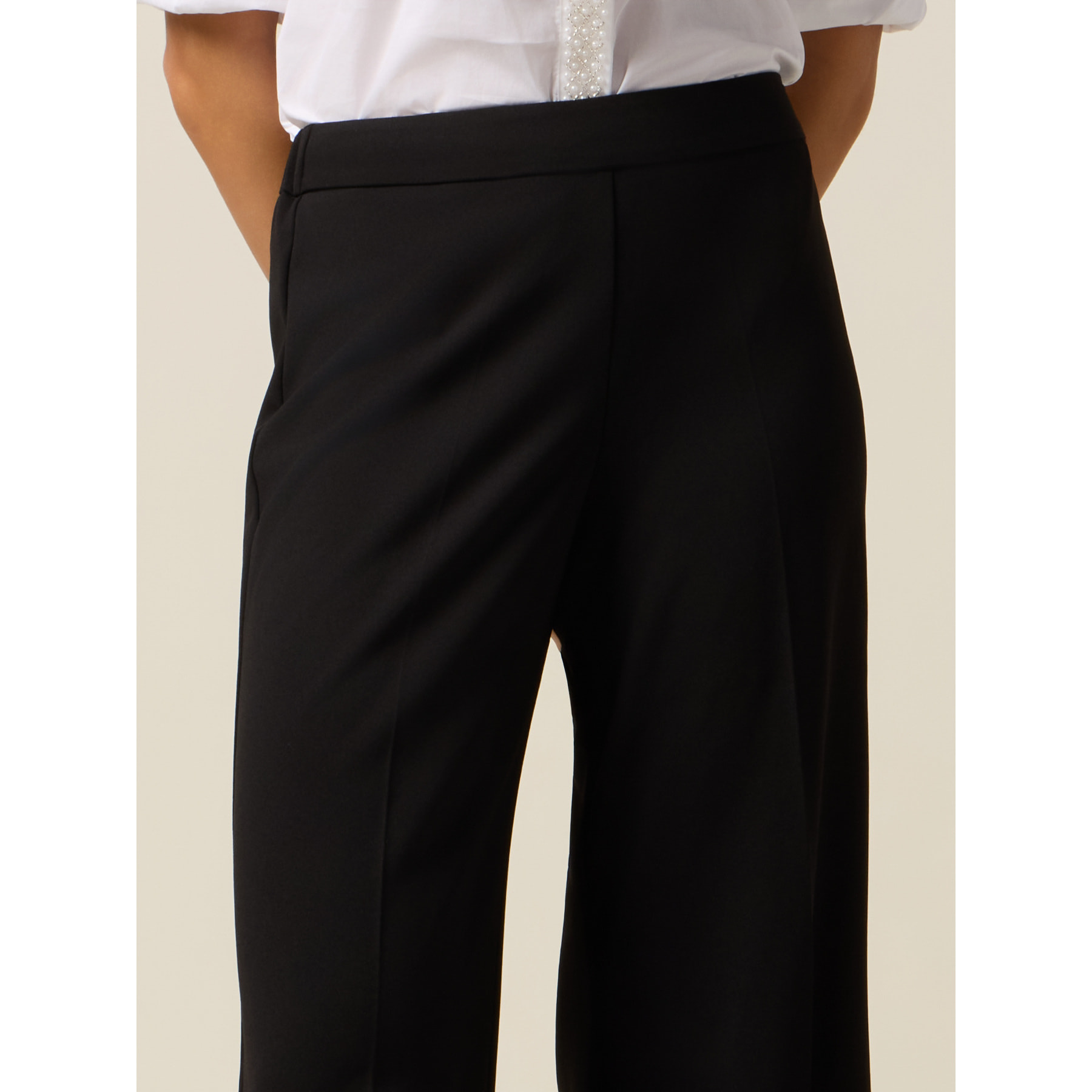 Oltre - Pantalones palazzo de tejido crepé - Negro