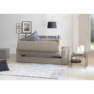 Divano letto con penisola Albenga, Sofà apertura girevole, Penisola contenitore Sinistra, Braccioli slim, 100% Made in Italy, Cm 260x95h90, Tortora