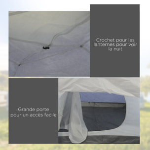 Tente de camping 3-4 pers.  - 2 portes - dim. 3,2L x 2,4l x 1,3H m - sac transport inclus - bleu gris