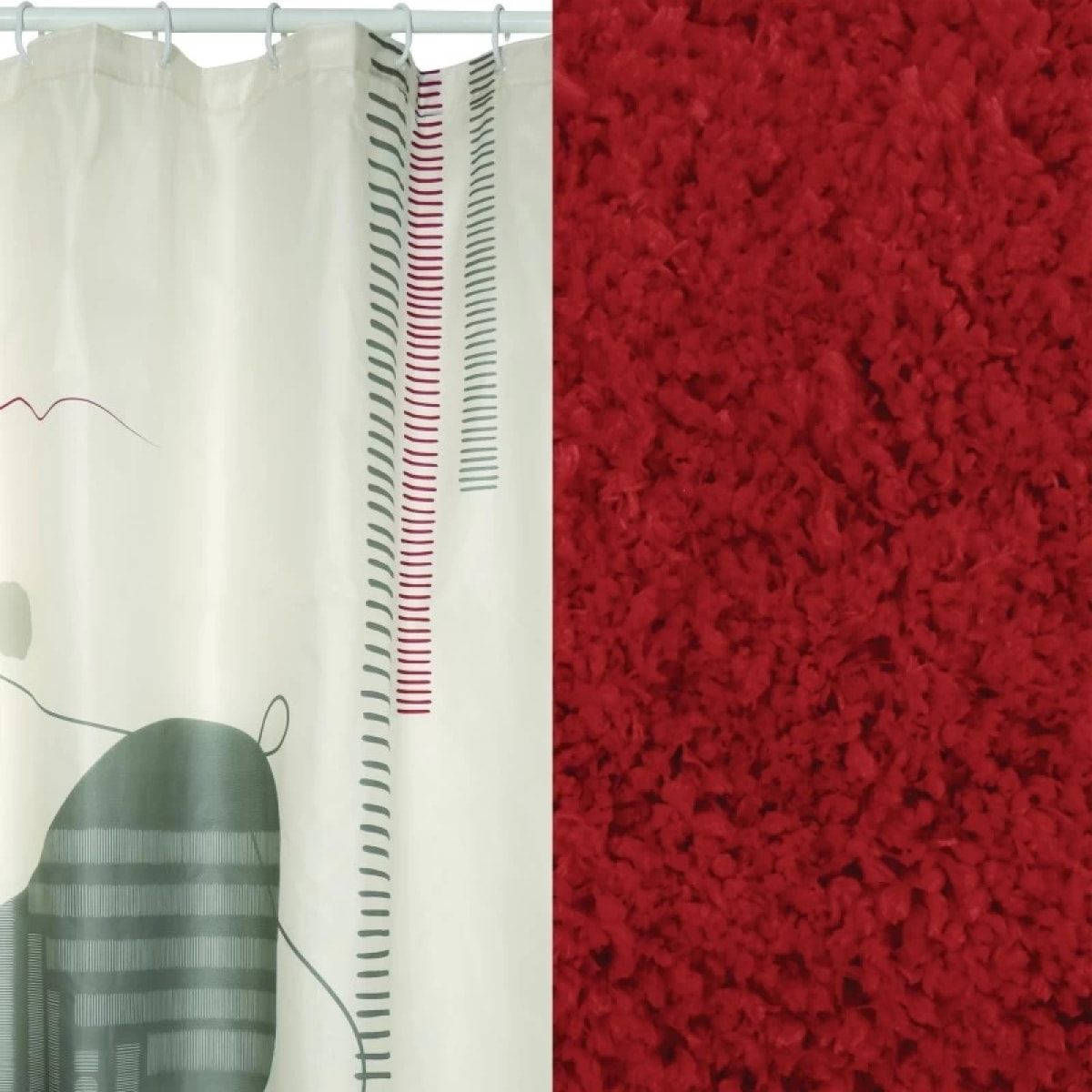 Lot d'un rideau de douche Teiva et d'un tapis Microfibre terracotta