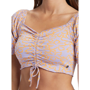 Haut crop-top froncé Flirty Walk Printed Femme