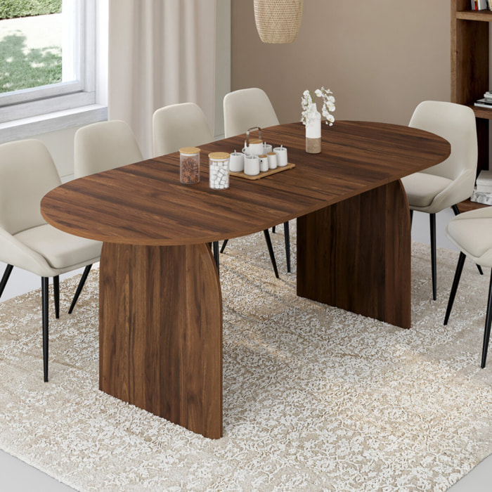 Table à manger extensible Japandi effet bois noyer 160-200cm