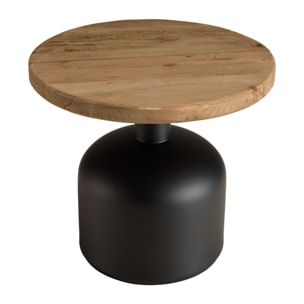 DANDY - Table d'appoint ronde 50x50cm bois Pin recyclé pied métal noir