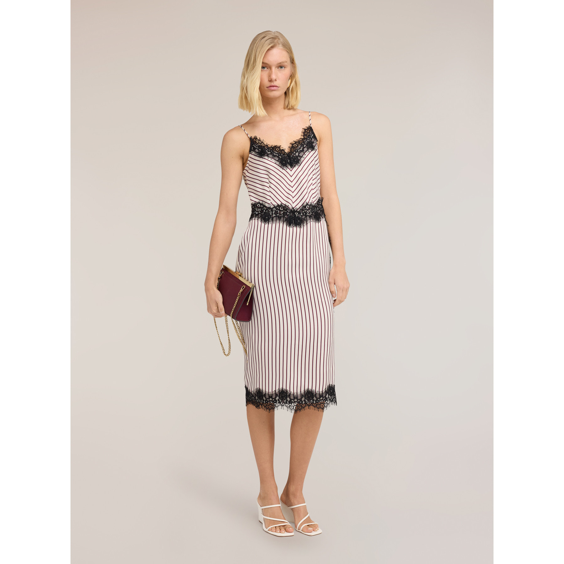Motivi - Vestido tubo de sarga con detalles de encaje - Negro