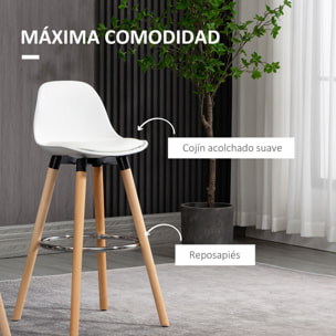 HOMCOM Juego de 2 Taburetes de Bar Tapizado en PU Taburetes Altos de Cocina con Asiento 70 cm de Altura y Giratorio de 360° Patas de Madera para Cocina Comedor 40x42x91 cm Blanco