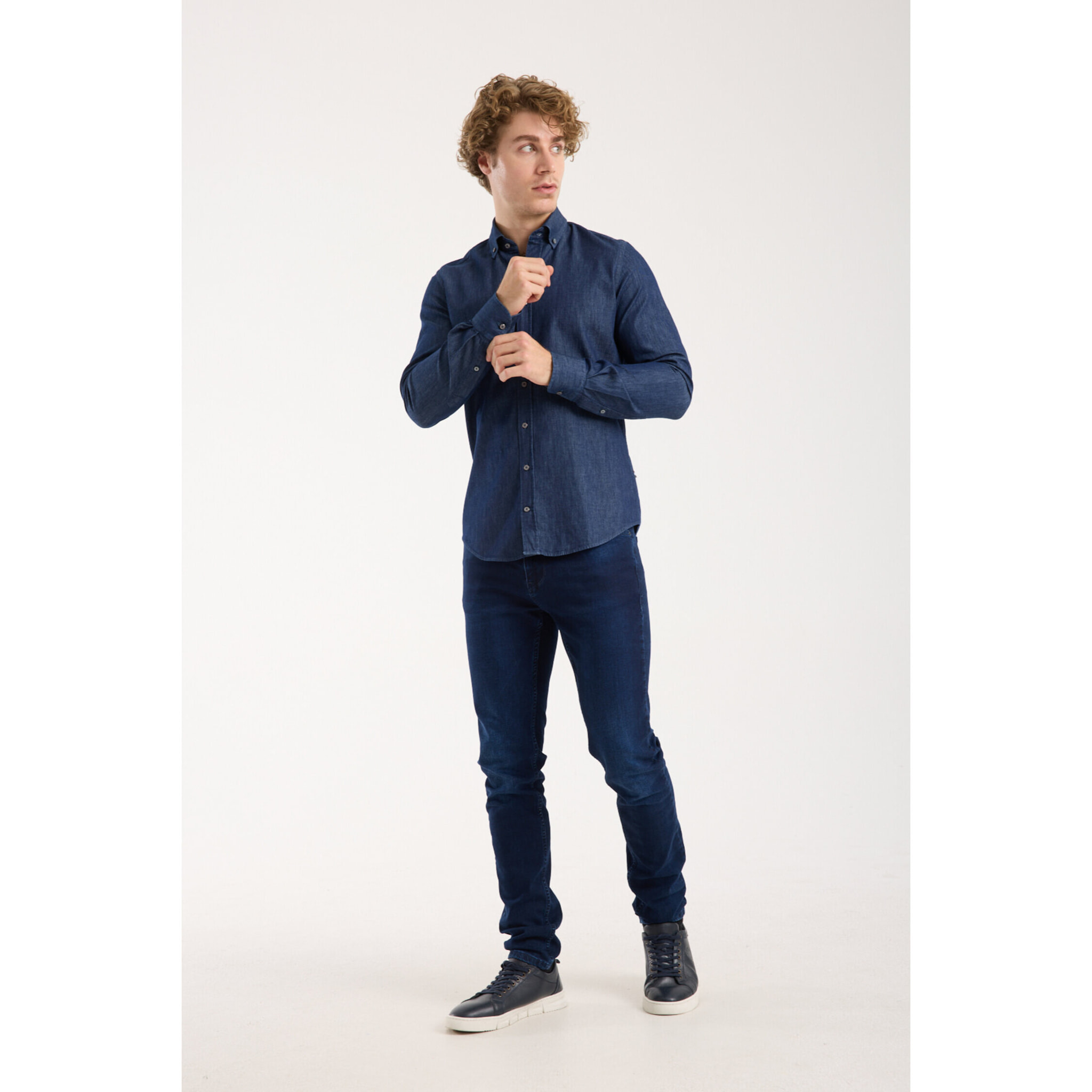 camicia uomo 1 bottone button down slim Jeans Unito Blu