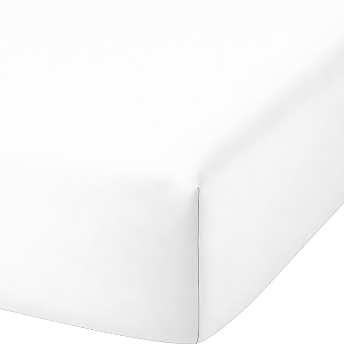 Drap housse 2 pers uni en coton et bambou - blanc