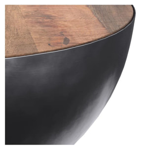 Table basse ronde en bois massif et métal D70 cm - Tajy
