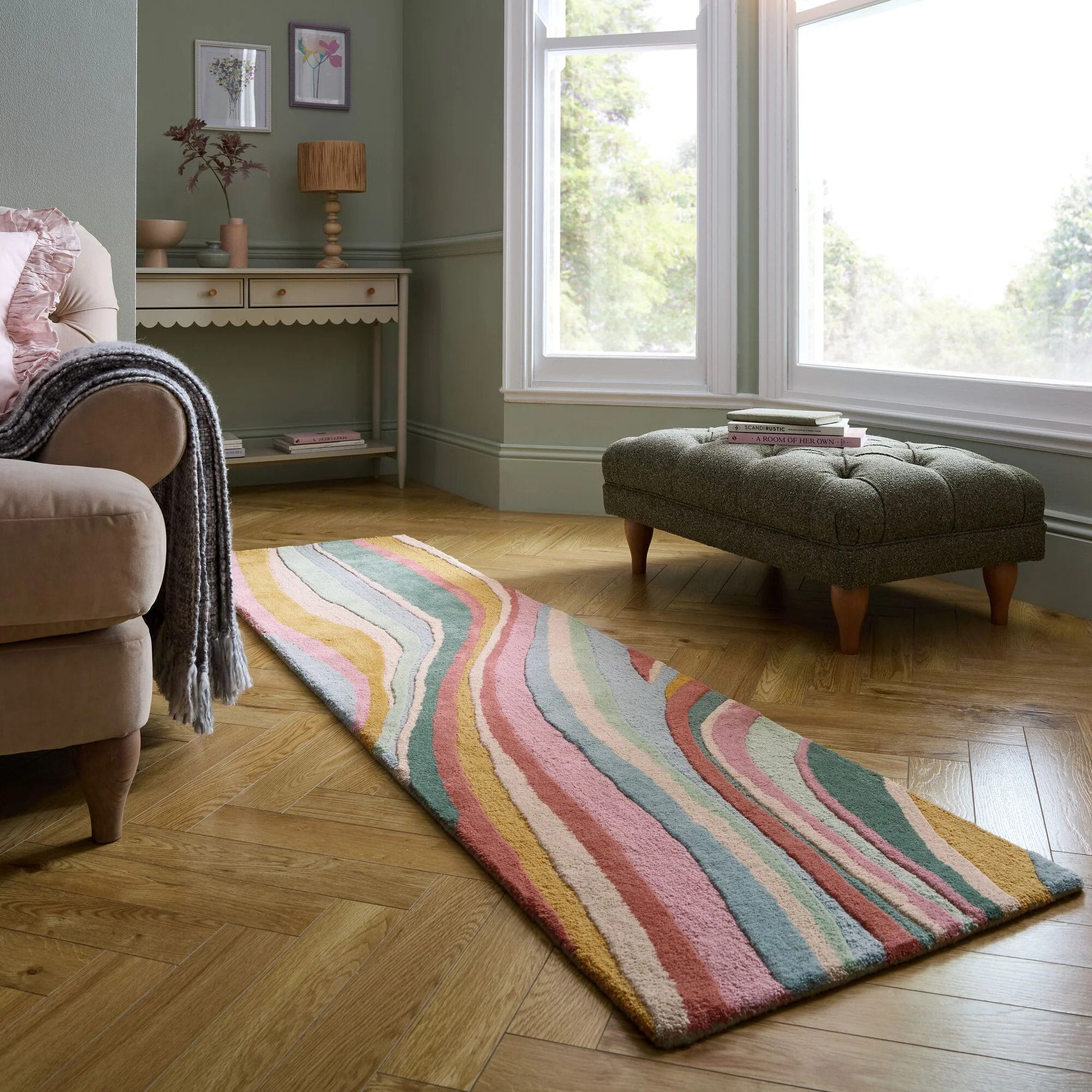 Tapis de couloir en laine ABSTRACT FLOW Rose