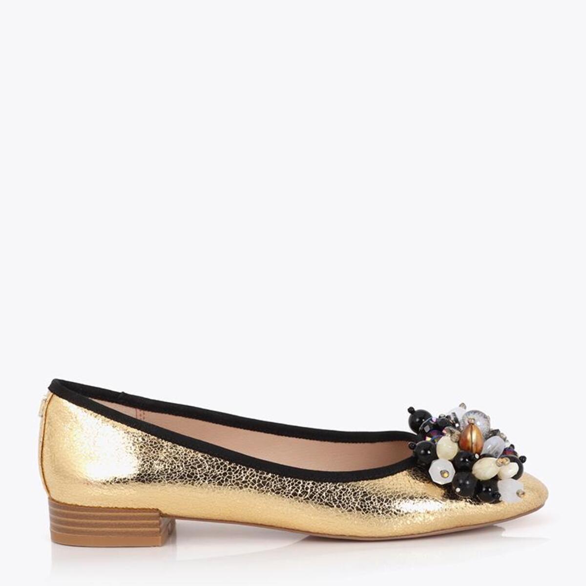 Scarpa da ballerina piatta metallizzata con dettaglio applicato