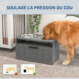 Gamelle double chien porte-gamelles surélevé anti-glouton tiroir niche gris