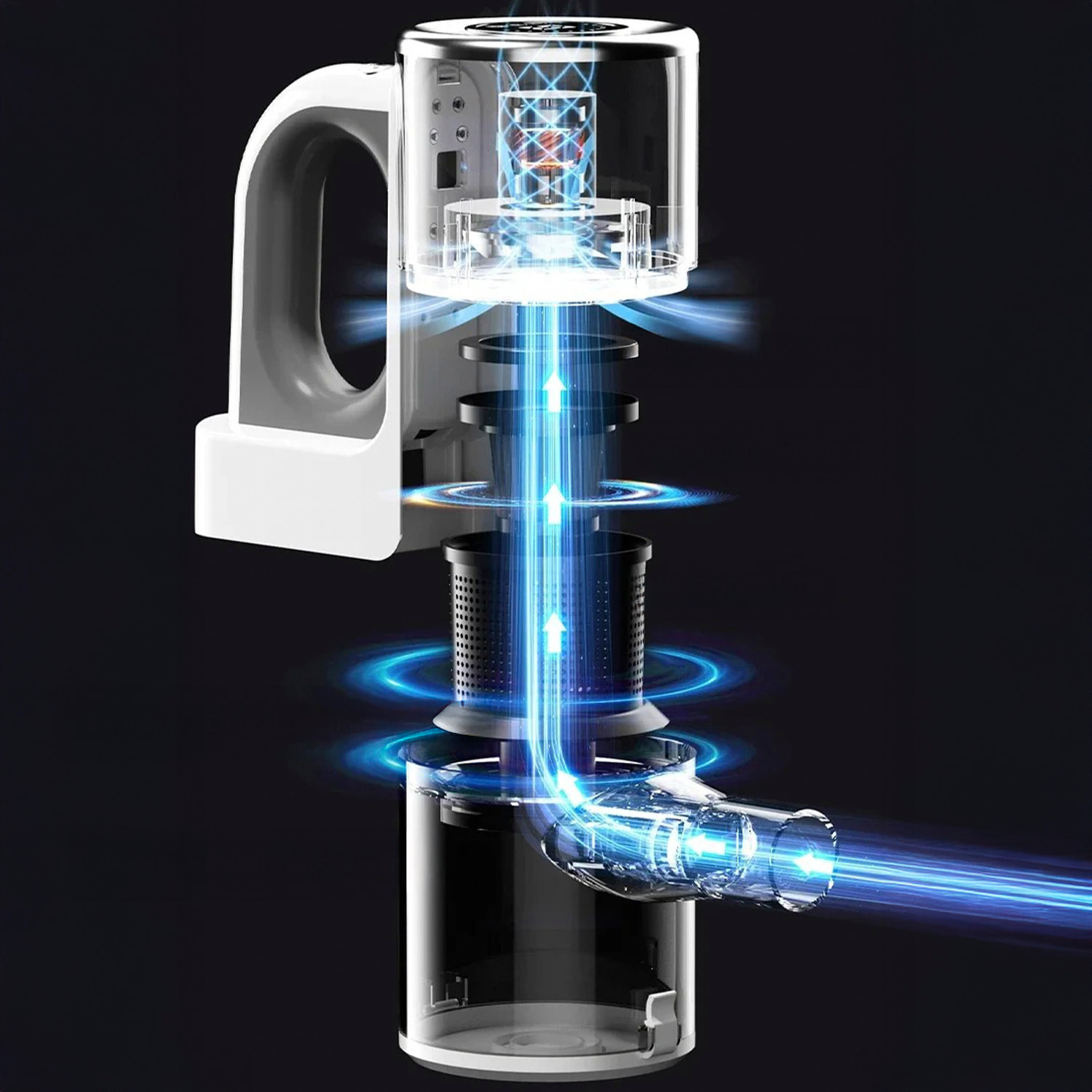 Aspirapolvere senza filo con funzione di aspirazione e pulizia. 3 livelli di potenza e 4 bocchette.