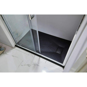 Piatto Doccia Spessore 2.6 Cm Resina SMC Effetto Pietra Stone Ardesia Antiscivolo Riducibile Filopavimento Con Griglia Di Copertura Nero 80x80 Cm