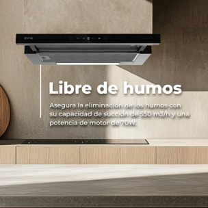 Campana Extractora Telescópica EVVO CE12 Black, 60 cm, 550 m³/h, 3 Velocidades, Energía A++