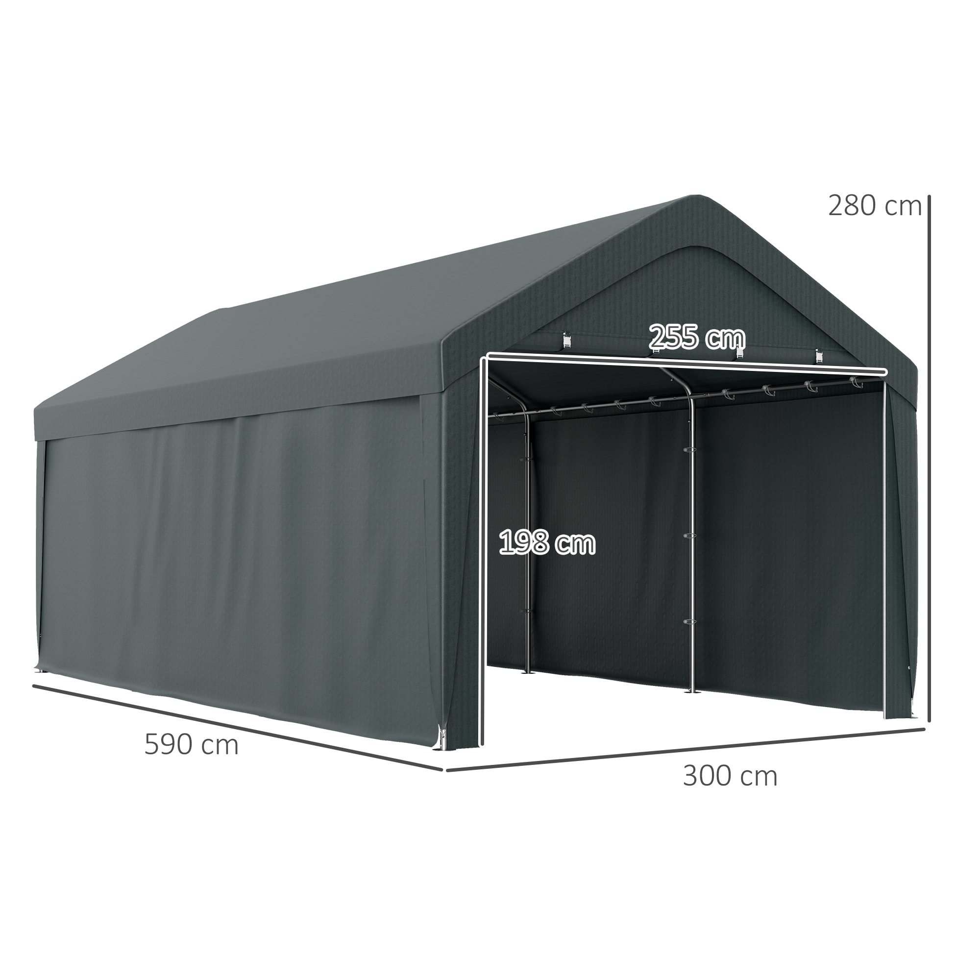Carpa Garaje 6x3 m Garaje Exterior para Coche Impermeable Cobertizo de Exterior Anti-UV con Paredes Laterales Desmontables y 2 Puertas con Cremallera Gris Oscuro
