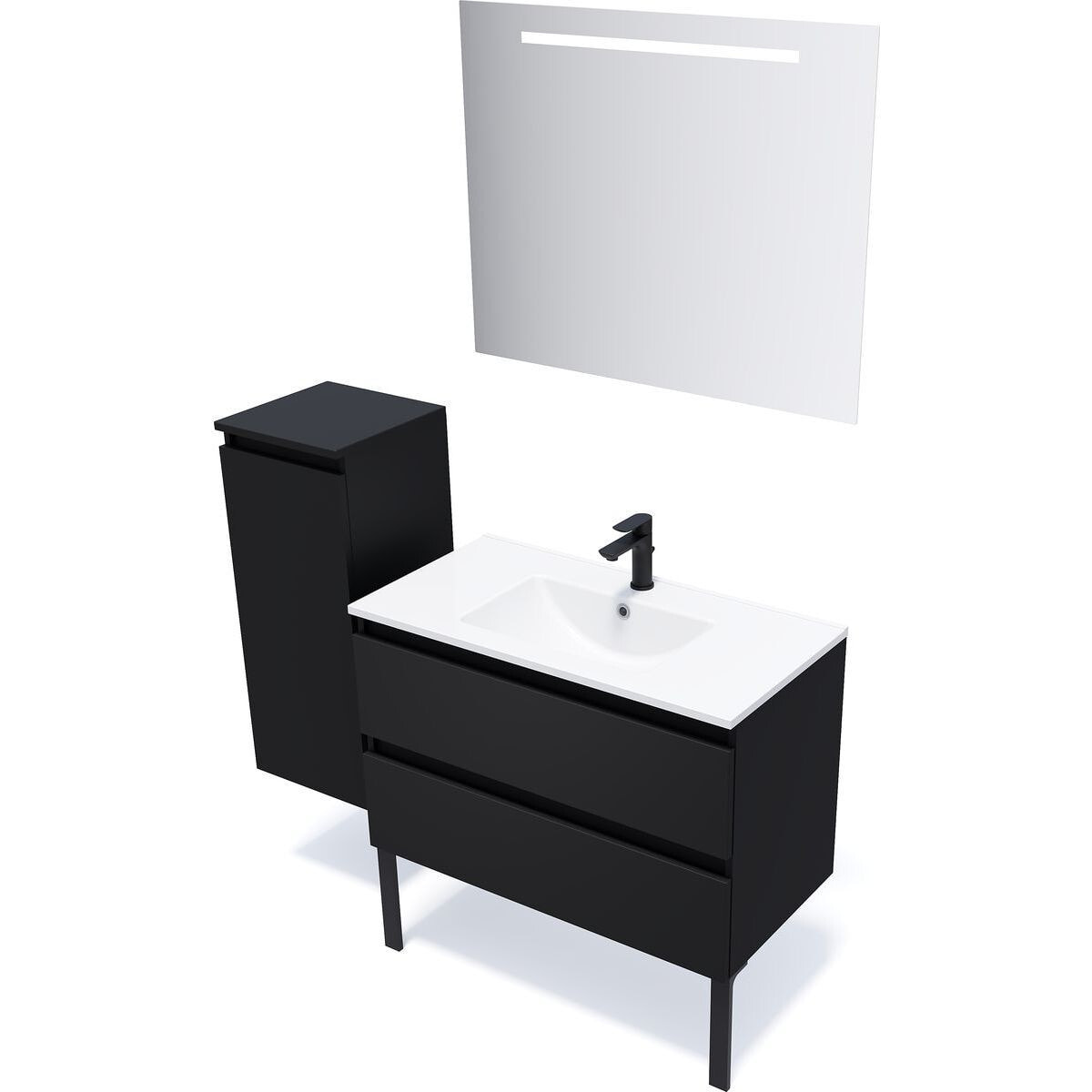 Ensemble vasque intégrée 2 tiroirs + miroir - HUDSON