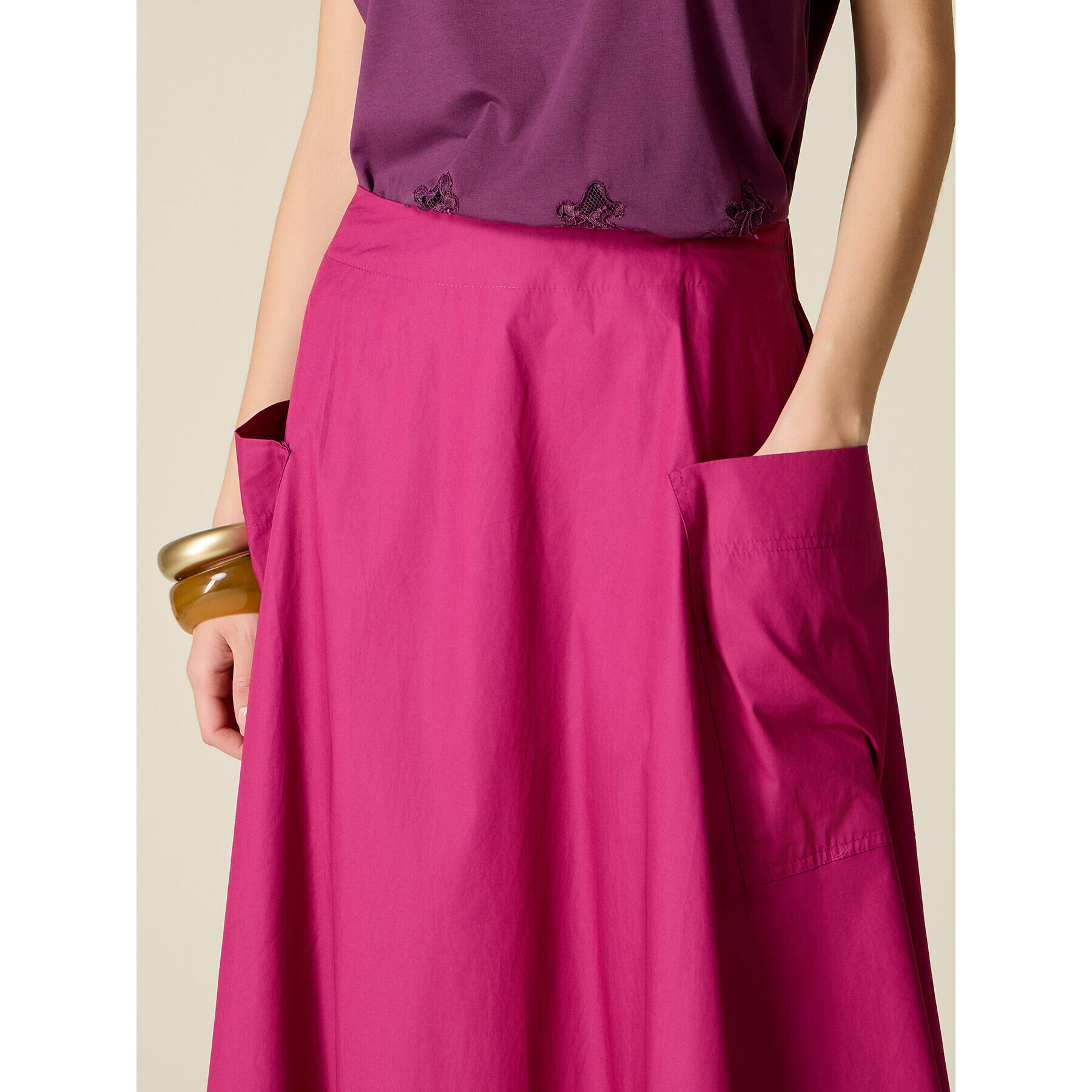 Oltre - Gonna svasata in popeline - Fucsia
