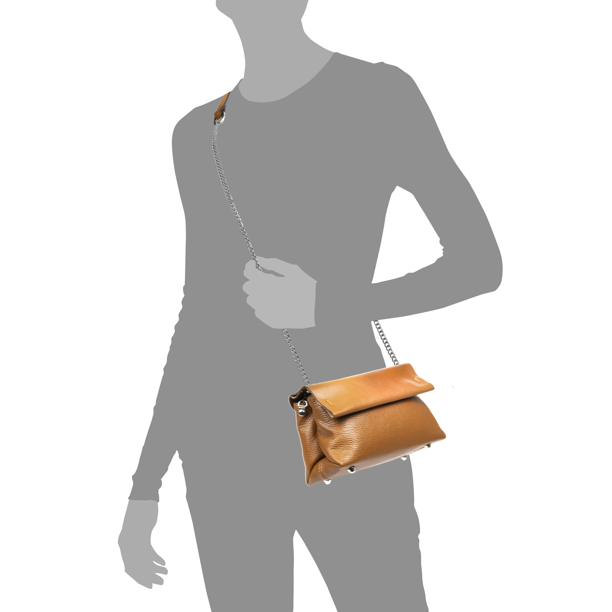 Aielli Borsa a tracolla da donna. Pelle autentica finitura dollaro.