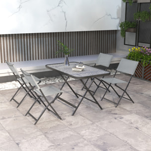 Conjunto Mesa y 4 Sillas de Jardín Plegable Juego de Comedor de 5 Piezas con Mesa de Vidrio Templado Estilo Moderno para Terraza Patio Gris