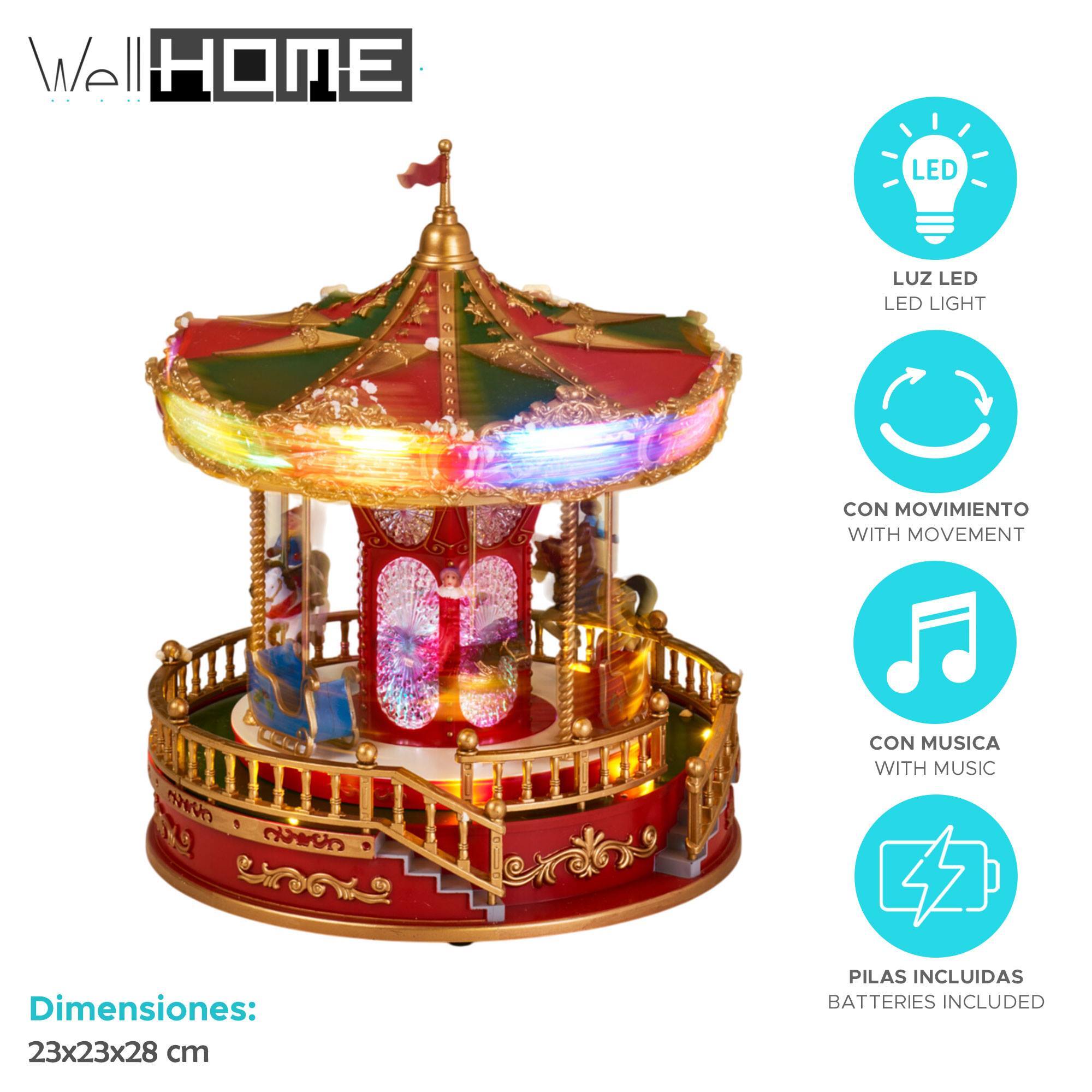 Carrusel de navidad led con música y movimiento 23,2x23,2x28,3cm