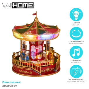 Carrusel de navidad led con música y movimiento 23,2x23,2x28,3cm