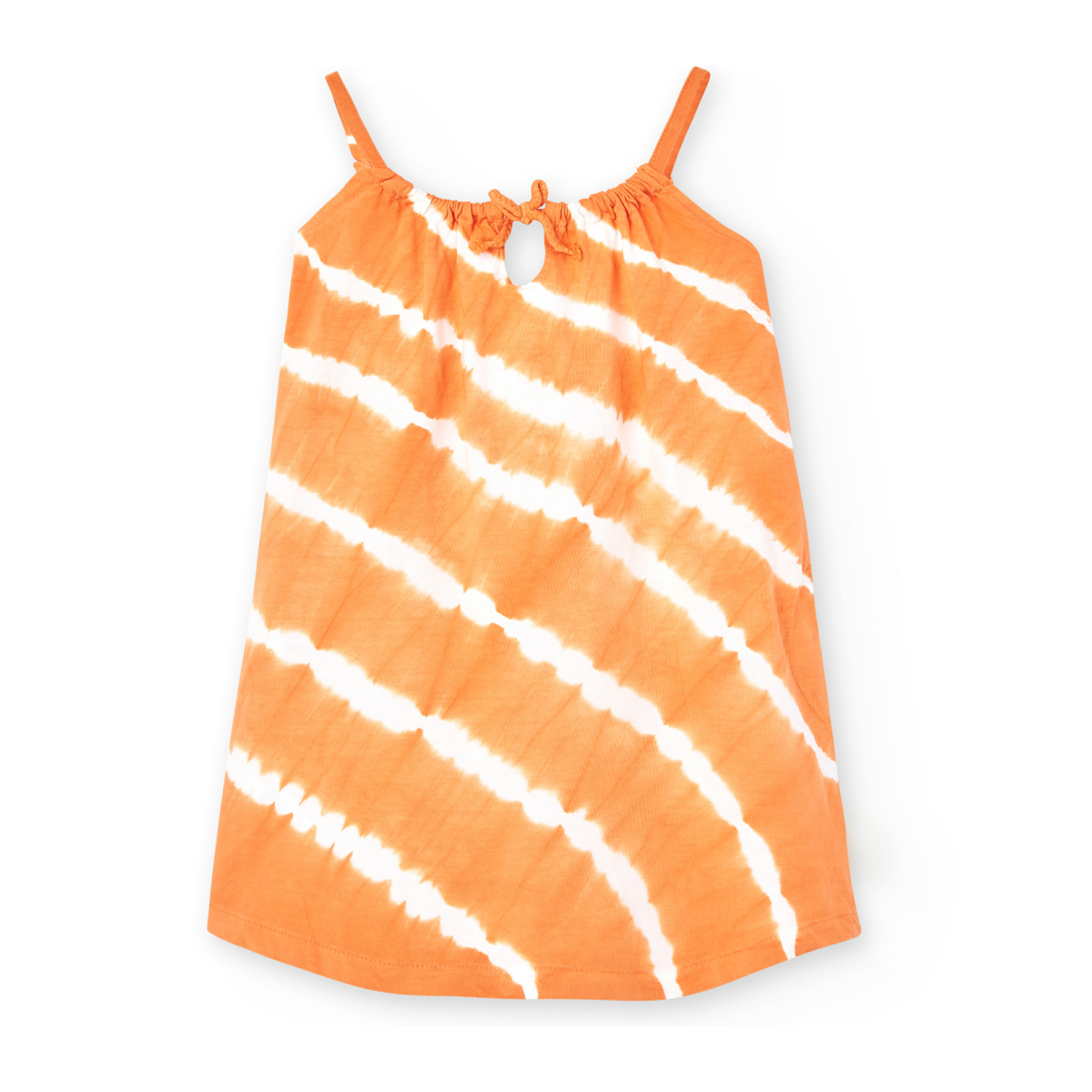 Vestido de tirantes niÃ±a, estampado, cuello redondo, naranja