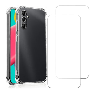 Coque Samsung Galaxy A14 Antichoc coins renforcés Silicone + 2 Vitres en verre trempé Protection écran