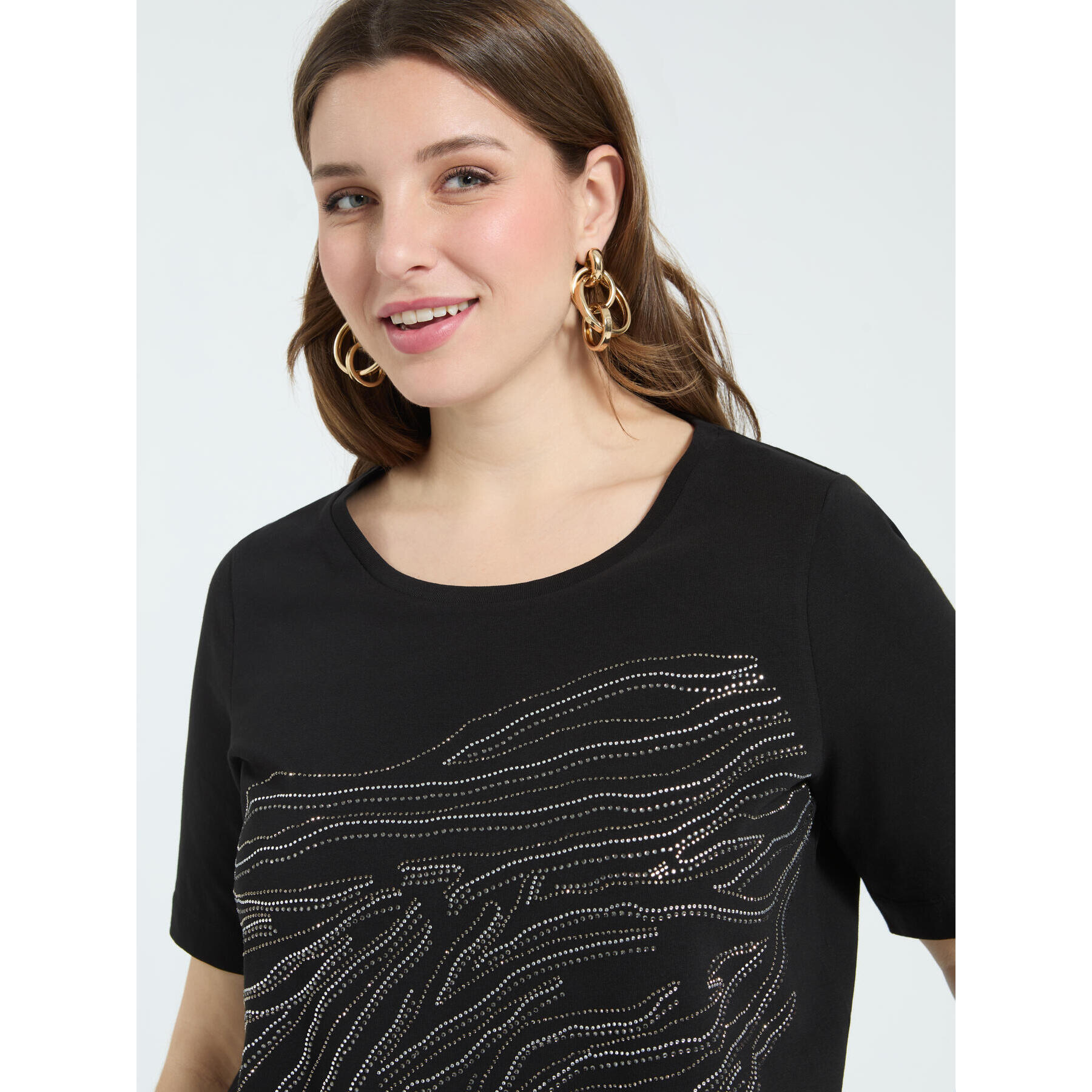 Fiorella Rubino - T-shirt in cotone con hotfix motivo zebrato - Nero