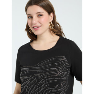 Fiorella Rubino - T-shirt in cotone con hotfix motivo zebrato - Nero