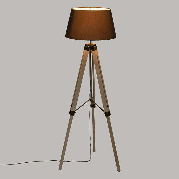 Lampadaire trépied "Runo" - bois et noir H145 cm