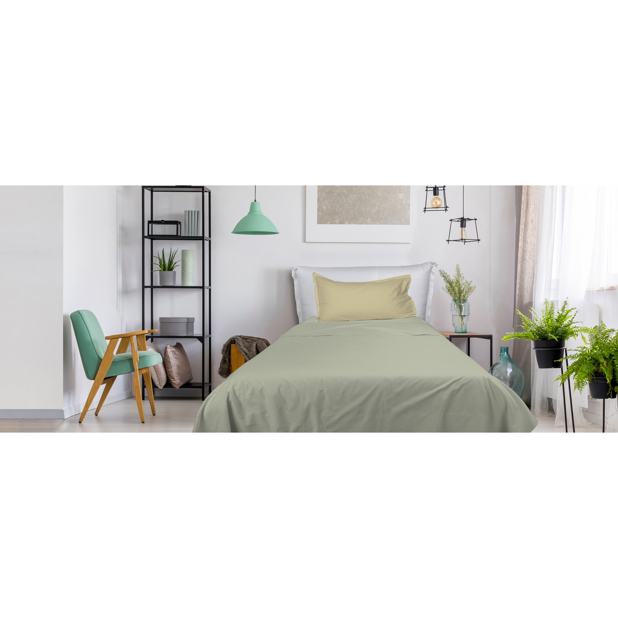 UNO CASA DESIGN Completo Letto Bice 25 Bicolor in Puro Cotone_Singolo_kiwi