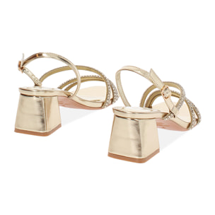 Sandalo donna argento con pietre, tacco largo 5,5 cm
