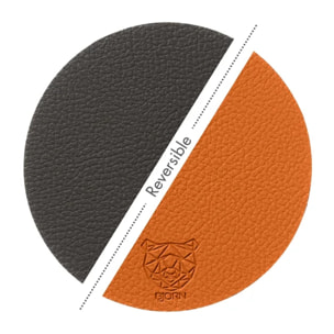 Sous-verre rond réversible - 6 pièces - Cuir recyclé orange et chocolat
