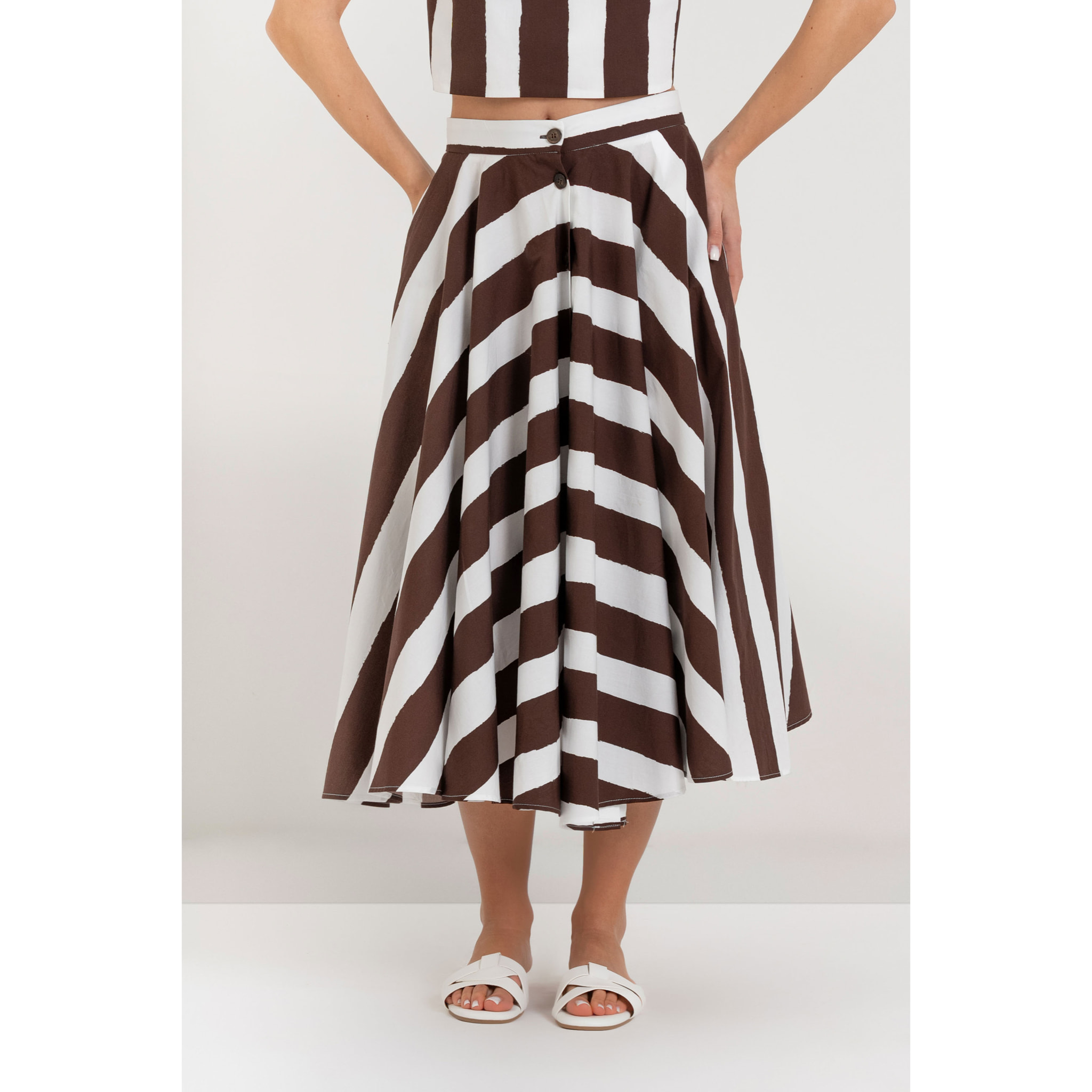 Kocca - Gonna midi svasata in 100% cotone a righe con vita alta Donna
