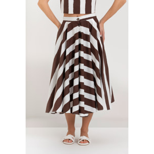 Kocca - Gonna midi svasata in 100% cotone a righe con vita alta Donna