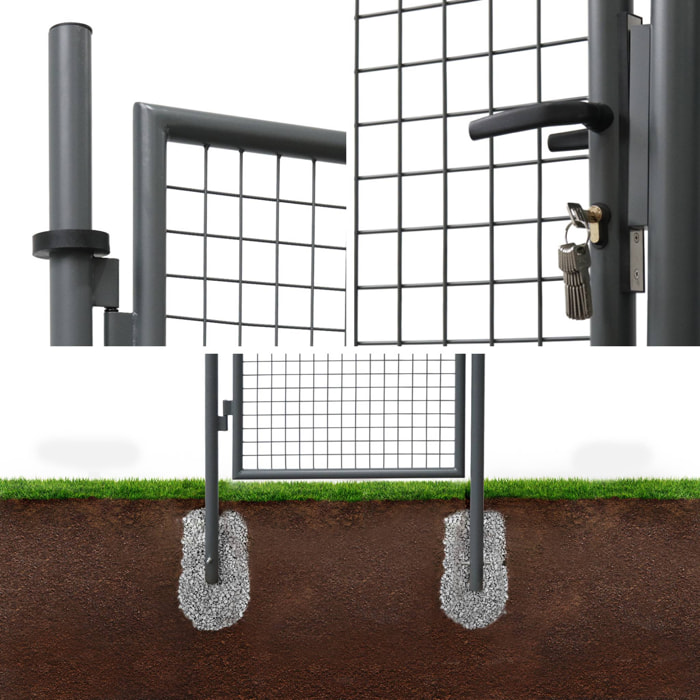 Portillon battant de jardin grillagé métal avec serrure et poignée PORTILLON 150 X 87CM