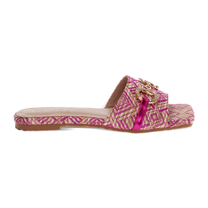 Sandali bassi donna fucsia in raffia