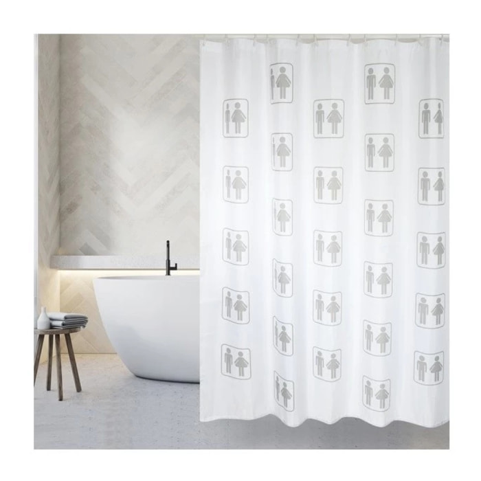 Rideau de douche Polyester H/F Mini 180x200cm QUALITE PREMIUM Blanc - Anneaux inclus MSV