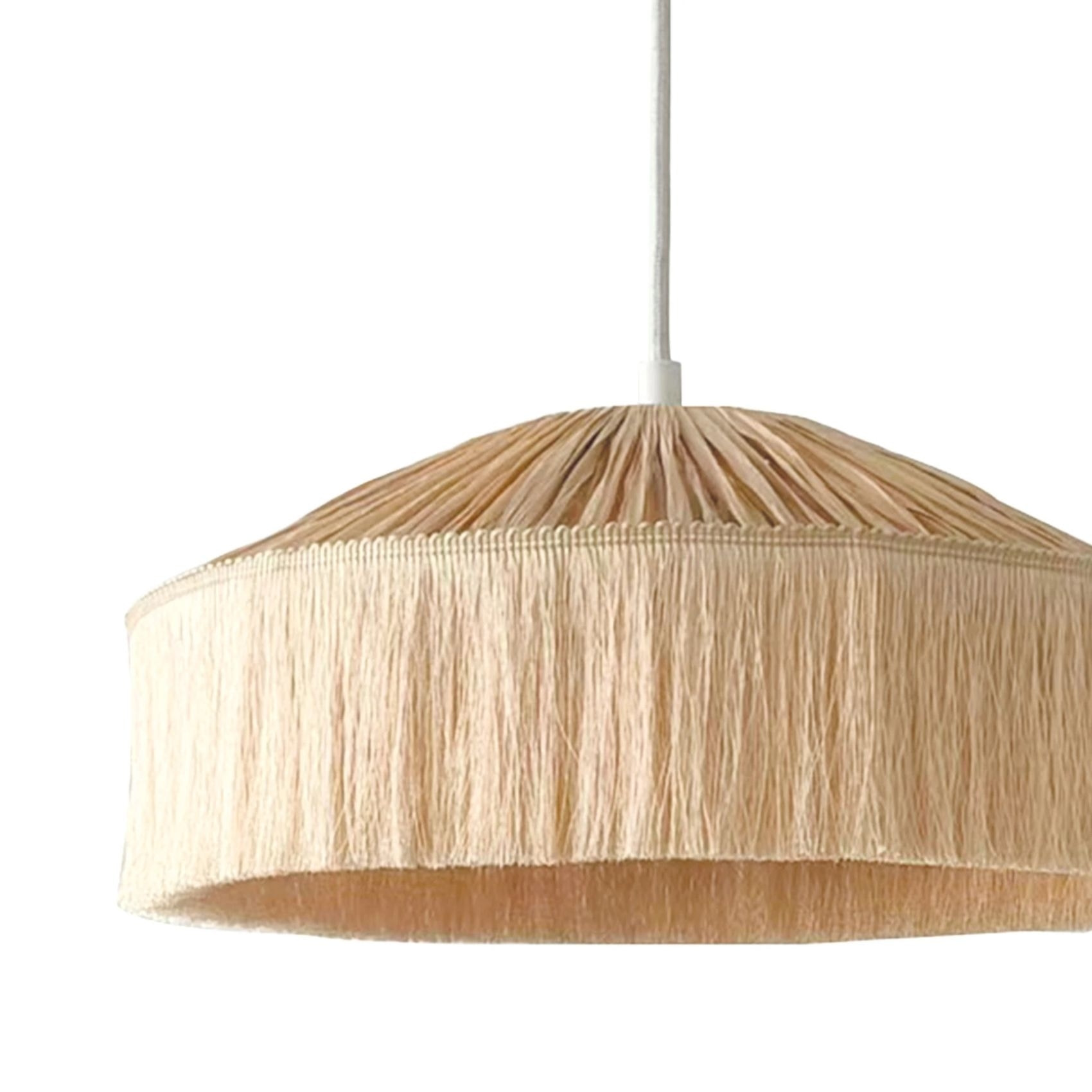 Abat-jour suspension en papier façon raphia et franges - Naturel